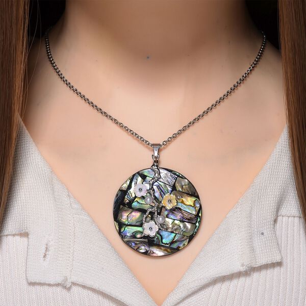 Abalone Muschel, Harz Anhänger mit Kette, Reiner Edelstahl, Silberfarben image number 2
