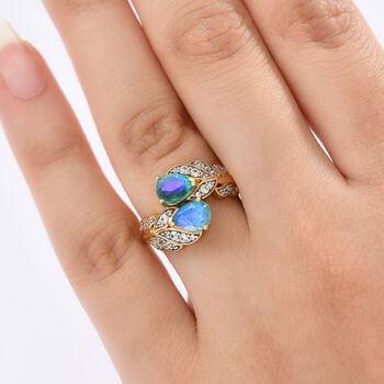 D&rsquo;joy Pfau Quarz Triplette, Wei&szlig;er Zirkon Ring 925 Silber 750 Gelb Vergoldet (Gr&ouml;&szlig;e 21.00) ca. 2,06 ct