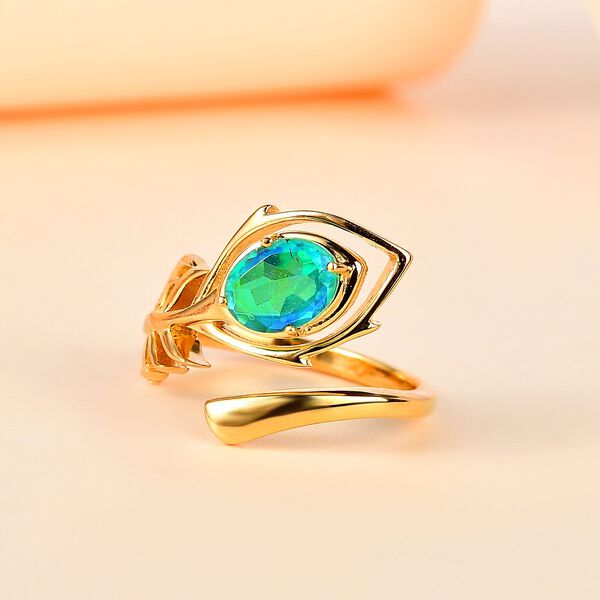 Pfau Quarz Triplette Ring 925 Silber Gelbgold Vermeil (Gr&ouml;&szlig;e 17.00) ca. 1,34 ct image number 2