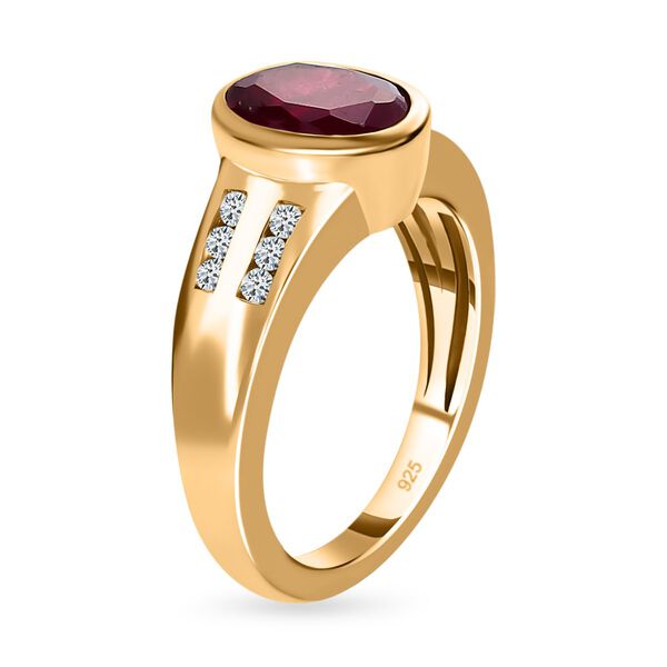 Afrikanischer Rubin (Fissure gef&uuml;llt), wei&szlig;er Zirkon Ring, 925 Silber vergoldet (Gr&ouml;&szlig;e 20.00) ca. 2.99 ct image number 4
