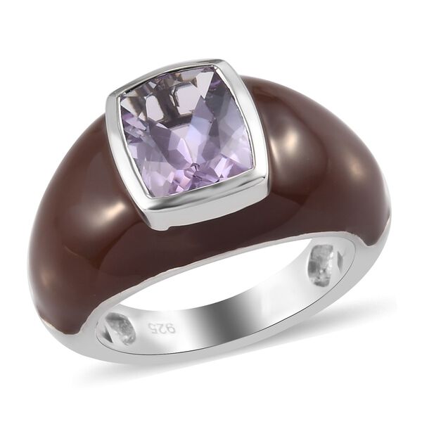 Rosa Amethyst und Emailliert Solit&auml;r Ring 925 Silber Platin-&Uuml;berzug image number 4