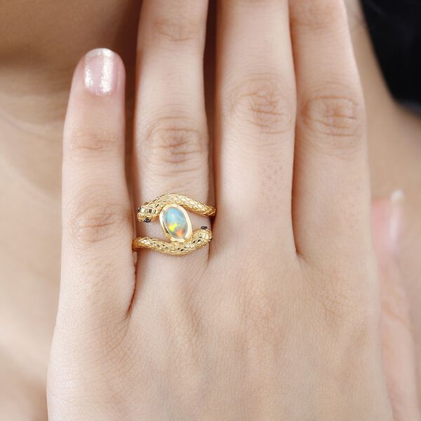 AA Nat&uuml;rlicher, &auml;thiopischer Welo Opal, Schwarzer Spinell Ring 925 Silber 750 Gelbgold Vermeil (Gr&ouml;&szlig;e 17.00) ca. 0,68 ct image number 4