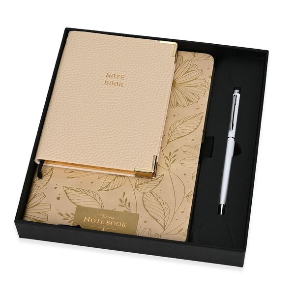 Premium Set; Notizbuch und Taschentagebuch mit geschnitztem, samtigem Hardcover und Kugelschreiber, Beige image number 6