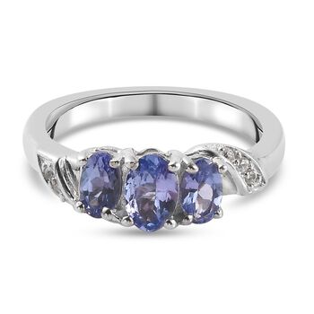 Tansanit und Zirkon 3 Stein Ring 925 Silber platiniert (Gr&ouml;&szlig;e 16.00) ca. 0,84 ct