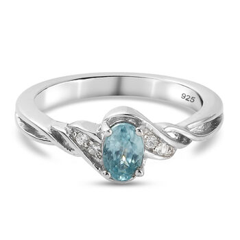 Kambodschanischer blauer und Wei&szlig;er Zirkon Ring 925 Silber platiniert (Gr&ouml;&szlig;e 16.00) ca. 0,77 ct