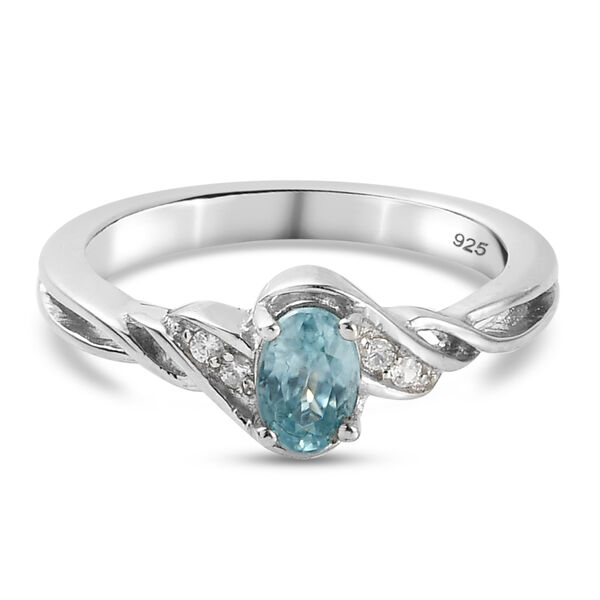 Kambodschanischer, blauer und wei&szlig;er Zirkon Ring in Silber, 0,77 ct.