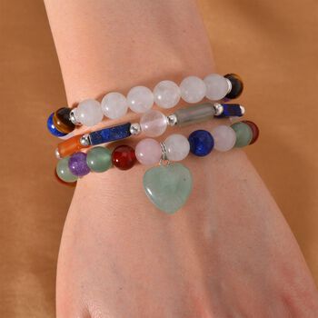 3er-Set- Multi-Edelstein und wei&szlig;e Kristall Quarz-Armb&auml;nder - 231 ct.