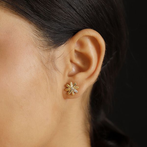 GP Italian Garden Kollektion - Weiße Diamant und Kanchanaburi blaue Saphir Ohrringe, 925 Silber 750 Gelbgold Vermeil - 0,14 ct. image number 3