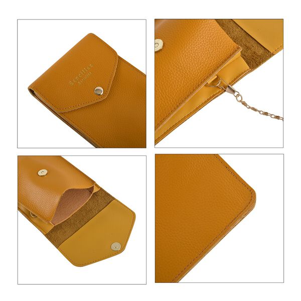 Sencillez - Handy Crossbody Tasche aus 100% echtem Leder mit Sichtfenster, 12x1x18cm, Senfgelb image number 5