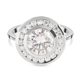 88 Facetten Moissanit-Ring, 925 Silber platiniert  ca. 2,16 ct