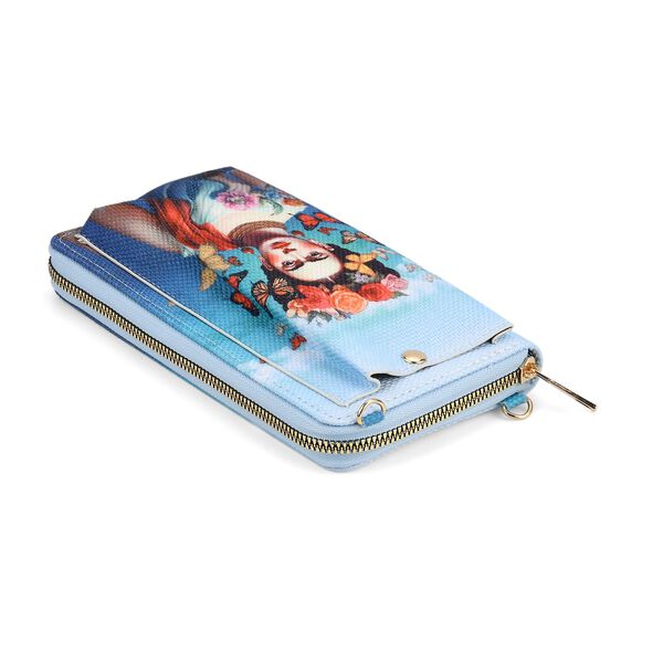 Frida Kahlo und Schmetterling Design Set, Shopper 40x12x35cm und Handy-Umh&auml;ngetasche 20x10,92x1,98cm, Blau image number 6