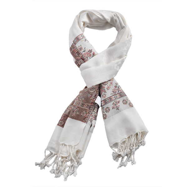 100% Viskose Jamawar Schal, wei&szlig; image number 4