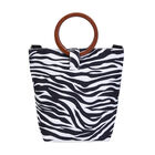 Handtasche mit Holzgriff, Zebramuster, Größe 32x12x29cm, Schwarz und Weiß