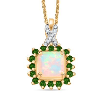 Opal Radiance - D joy Nat&uuml;rlicher, &auml;thiopischer Welo Opal, Nat&uuml;rlicher Chromdiopsid Starlit Anh&auml;nger mit Kette, 925 Silber 750 Gelbgold Vermeil ca. 1.63 ct