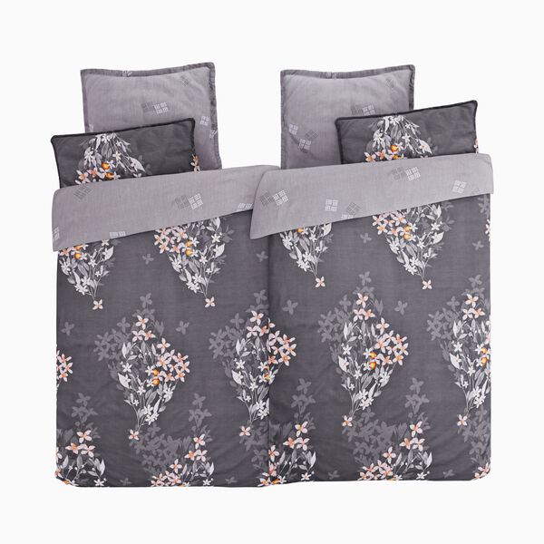 6-teiliges Bettbezug Set, 2 Bettbezüge, 4 Kissenbezüge, grau-lila