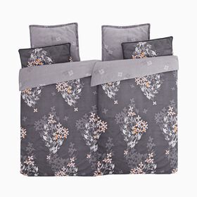 6-teiliges Bettbezug Set, 2 Bettbezüge, 4 Kissenbezüge, dunkel grau