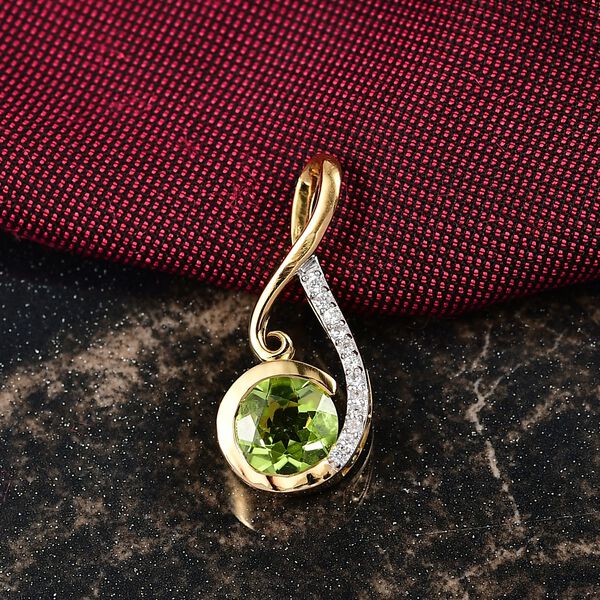 D'Joy Peridot, Weißer Zirkon Anhänger 925 Silber vergoldet ca. 1,33 ct. image number 2