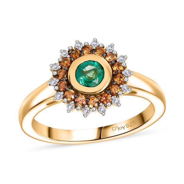 Regal Halo - D joy Kagem Sambischer Smaragd, Brauner Zirkon Ring 925 Silber 750 Gelb Vergoldet (Größe 18.00) ca. 0.70 ct image number 3