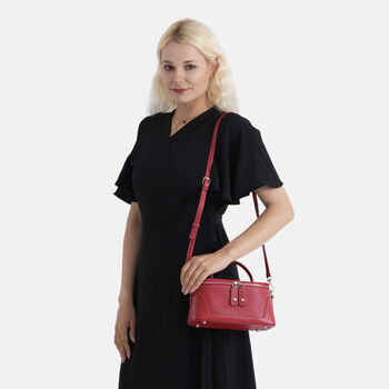 Echtleder City Crossbody-Tasche mit Tragegriff, Rot, 23.5x12x10 cm