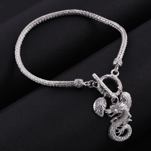 Royal Bali Kollektion - Tulang Naga Armband mit Drachen und Blatt Anh&auml;nger, ca. 19 cm, 925 Silber ca. 10,53g image number 2