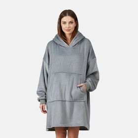 TAMSY Hoodie-Decke aus superweichem Flanell, 230 GSM, Einheitsgröße mit großer, praktischer Kängurutasche - Silber