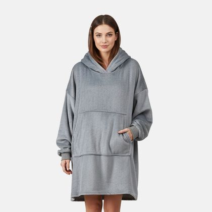 TAMSY Hoodie-Decke aus superweichem Flanell, 230 GSM, Einheitsgr&ouml;&szlig;e mit gro&szlig;er, praktischer K&auml;ngurutasche - Silber