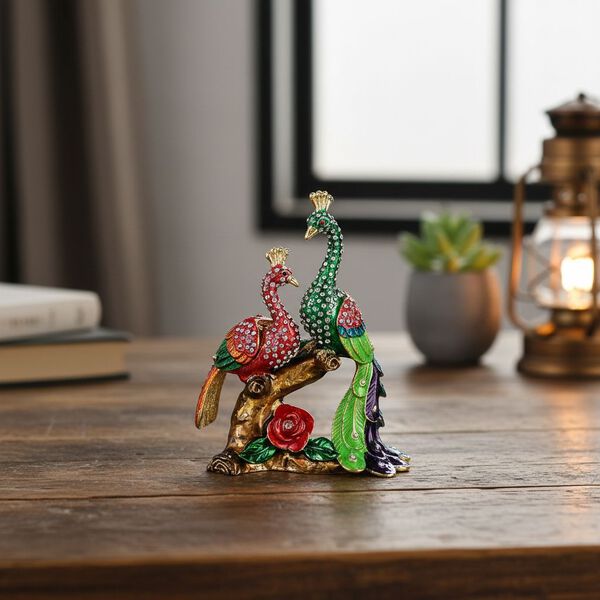 LIVMORE Zwei Pfauen-Design Schmuckdose, 11x5,3x14cm, Rot-Gr&uuml;n image number 2