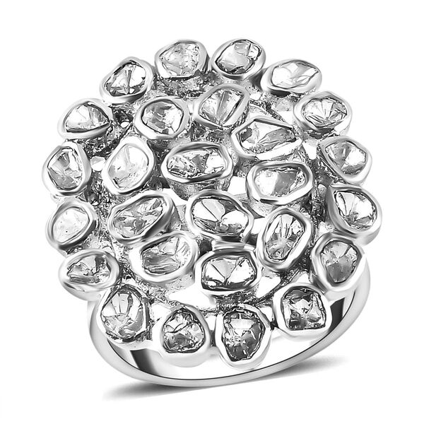 Handgearbeiteter Polki-Diamant-Ring, 925 Silber platiniert  ca. 1,00 ct image number 4
