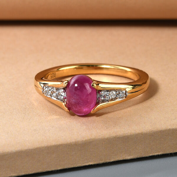 Rubin und Zirkon-Ring, Fissure gef&uuml;llt, 925 Silber vergoldet  ca. 1,32 ct image number 2