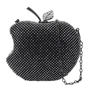Apple-Clutch mit Kristallverzierung, 15x11,5 cm, Schwarz