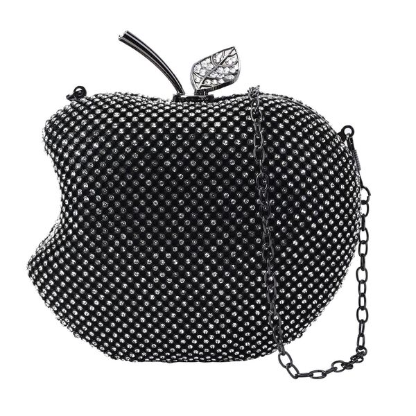Apple-Clutch mit Kristallverzierung, 15x11,5 cm, Schwarz