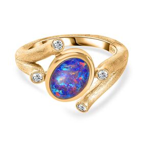 Boulder Opal Triplett und Zirkon Ring - 1,56 ct. Boulder Opal Triplett und Zirkon Ring - 1,56 ct.