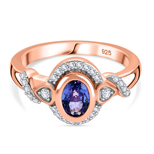 Tansanit und Zirkon-Ring, 925 Silber rosévergoldet  ca. 0,87 ct image number 0