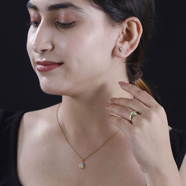 AA Nat&uuml;rliches, &auml;thiopisches Welo Opal Schmuckset, 925 Silber 750 Gelbgold Vermeil - 1,61 ct. image number 3