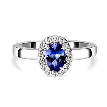 Tansanit und Zirkon-Ring, 925 Silber platiniert (Gr&ouml;&szlig;e 16.00) ca. 1,10 ct