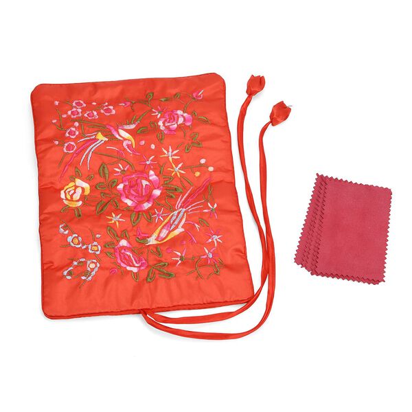 Reise-Schmuckrolle mit Stickmuster 1 Organizer + 5 Silberputzt&uuml;cher Satin, Rot image number 2