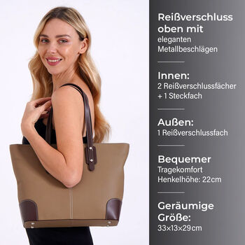 Echtleder Modische, ger&auml;umige Kontrastfarbene Tasche, 33x13x29 cm, Khaki