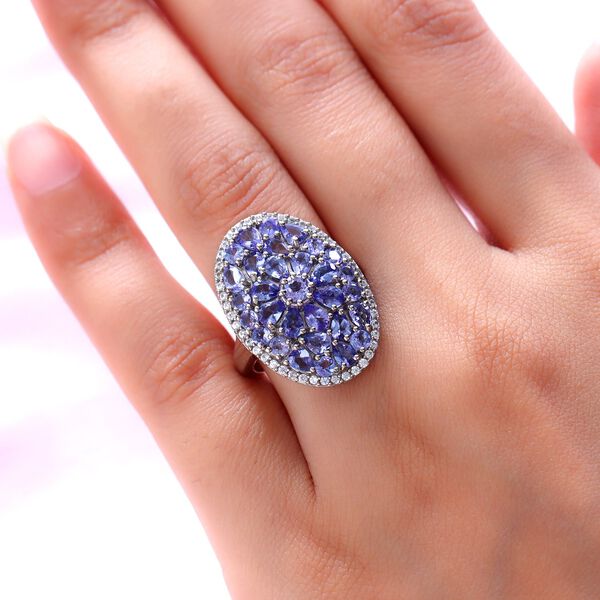 Tansanit und wei&szlig;er Zirkon-Ring, 925 Silber platiniert  ca. 4,47 ct image number 3