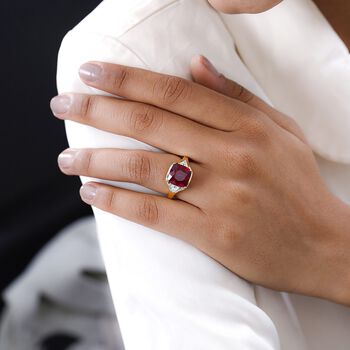 Afrikanischer Rubin (Fissure gef&uuml;llt), Moissanit Ring, 925 Silber Gelbgold Vermeil (Gr&ouml;&szlig;e 21.00) ca. 6,94 ct