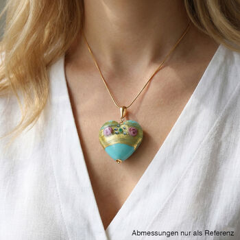 IL MURANO DI FRANCESCA - T&uuml;rkis Fiorato Herz Anh&auml;nger 925 Silber 750 Gelb Vergoldet