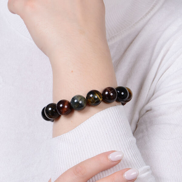 Flexibles, mehrfarbiges Tigerauge Armband, ca. 17,75-19 cm lang, 925 Silber ca. 403,00 ct image number 3