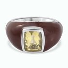 Ouro Verde-Quarz und Emailliert Solitär Ring 925 Silber Platin-Überzug image number 0