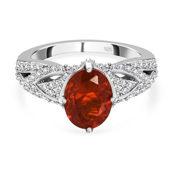 Mexikanischer Feuer opal und Zirkon Ring 925 Silber platiniert  ca. 2,30 ct