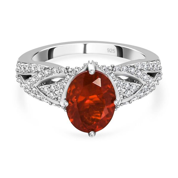 Mexikanischer Feuer opal und Zirkon Ring 925 Silber platiniert  ca. 2,30 ct