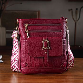 Elegante Umh&auml;ngetasche aus feinem Lederimitat mit Mehrfachf&auml;chern, 24x27 cm, Bordeauxrot