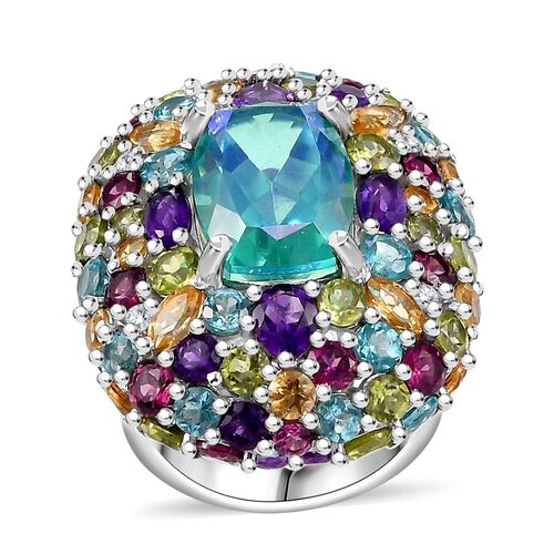 AA Pfau Quarz Triplette, Afrikanischer Amethyst Ring 925 Silber rhodiniert (Größe 16.50) ca. 20,23 ct image number 0