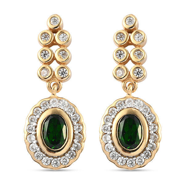 Nat&uuml;rlicher Chromdiopsid und Zirkon Ohrh&auml;nger 925 Silber vergoldet ca. 1,90 ct&nbsp;