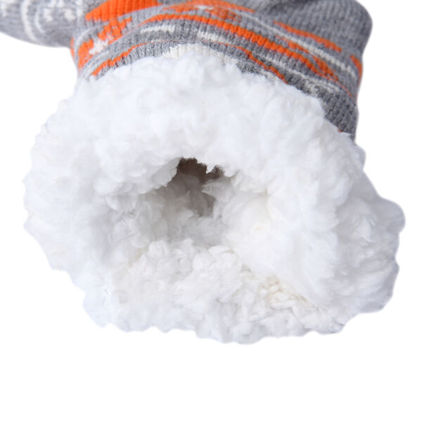 2er-Set - Rutschfeste Haussocken mit Sherpafutter, Einheitsgröße, Pfirsich-Weiß-Rot und Grau-Orange-Weiß image number 4