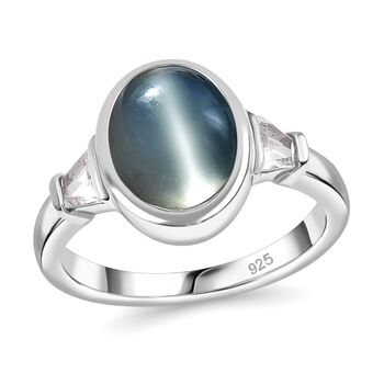 Srilankan Ebony Mondstein (Doublet), Wei&szlig;er Topas Ring 925 Silber rhodiniert (Gr&ouml;&szlig;e 21.00) ca. 3.36 ct