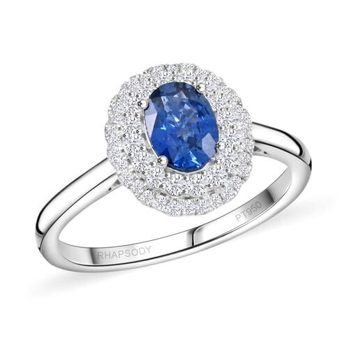 RHAPSODY zertifiziert und geprüft AAAA Blauer Saphir und VS-EF Diamant Ring in 950 Platin - 1,45 ct. image number 0